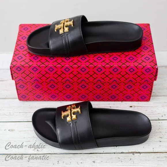 NIB Tory Burch Everly Anatomic Cloud Leather Slide Sandal in Black Size 7 - Picture 2 of 9